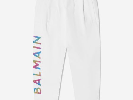 Balmain Girls Logo Joggers in White Online Hot Sale