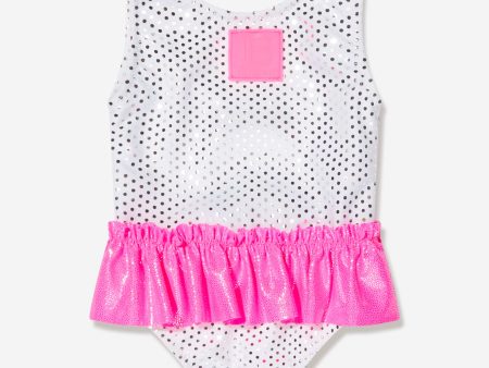 Balmain Baby Girls Logo Frill Swimsuit in White Supply